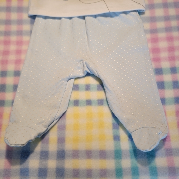 LITTLE TOTS 🐾 2pc Blue 'n White Embroidered Doggie Silver Polka Dot Outfit 0-3M - Picture 17 of 17